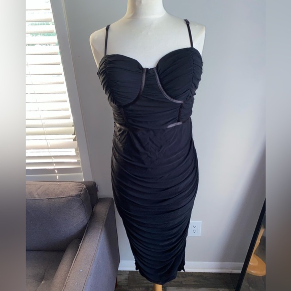 Emprada Bustier Womens Large Black Ruched MIDI Dress - Picture 2 of 6